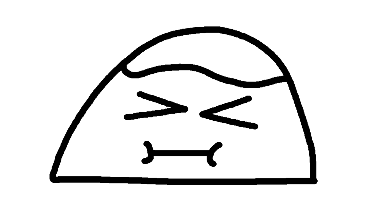 Desenho de um pudim com os olhos fortemente fechados